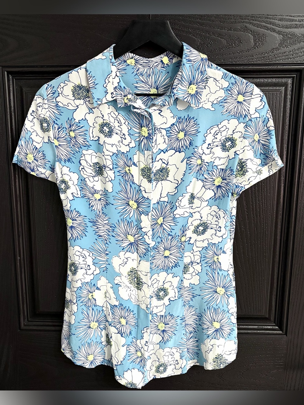 PRADA Women’s Silk Floral Daisy Button Shirt Size 38 (US M) Light Blue